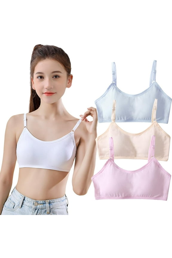 3 Pack Big Girls Bra Comfort Flex Girls Thin Cotton Wireless Light Adjustable Straps Tween Bra 10-16 Years