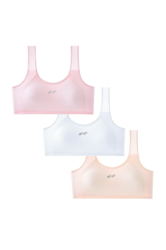 3 Pack Big Girls' Training Bra Cotton Bras Wireless Light Teen Bras Girl Bras Sports Bras for Girls 10-16