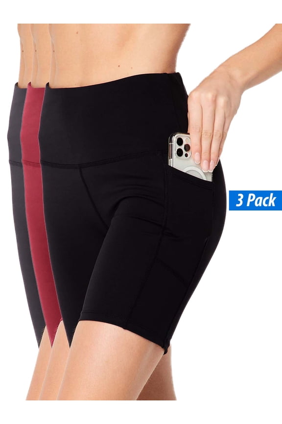 3-Pack Biker Shorts for Women with Pocket Body Contour Bike Short for Workout Yoga Running