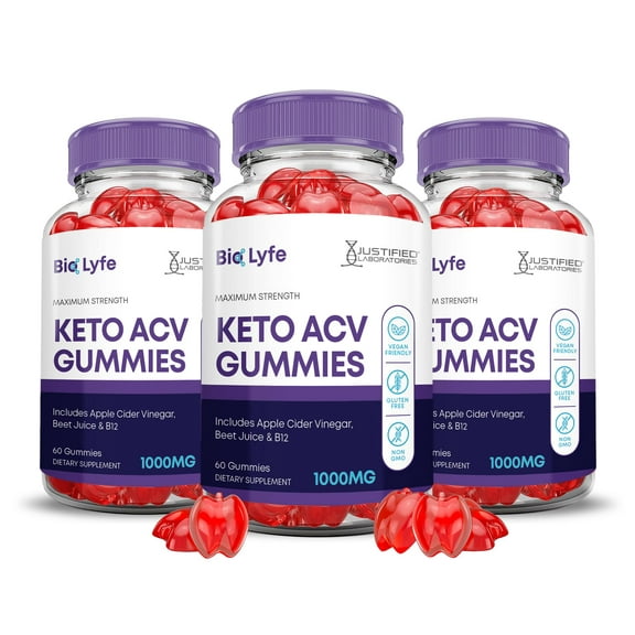 (3 Pack) Bio Lyfe Keto ACV Gummies Advanced Formula 1000MG Biolyfe Keto Gummies Apple Cider Vinegar Formulated with Pomegranate Beet Juice Powder B12 Vegan Non GMO 180 Gummys