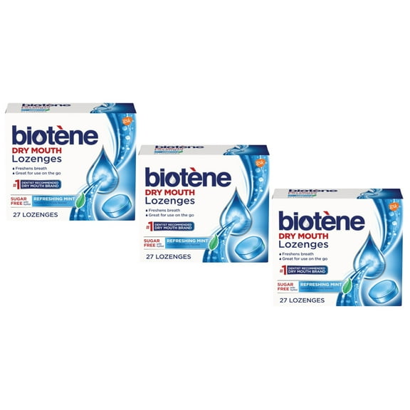 3 Pack Biotene Dry Mouth Lozenges for Fresh Breath, Refreshing Mint, 27 ct each