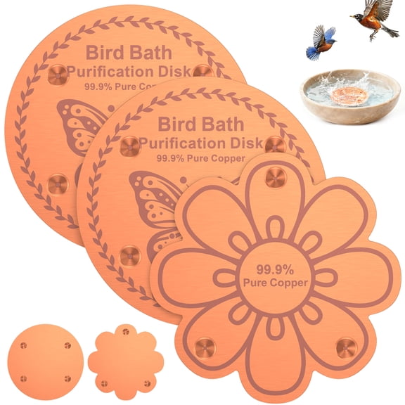 3 Pack Bird Bath Copper Disk, 99.9% Pure Copper Disc with Triple-Point Support, Natural Water Cleaner for All-Season Use, Universal Fit for Outdoor BirdBaths, Bowls