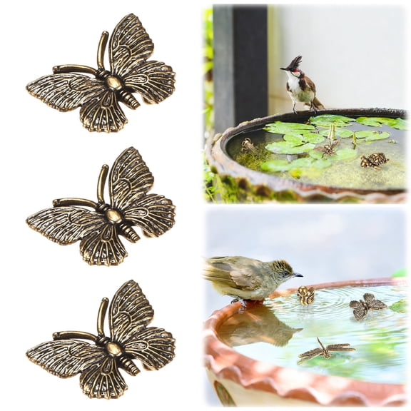 3-Pack Bird Bath Copper Disk, Mini Bird Bath Copper Ornaments for Outdoor Birdbaths/ Bowl Decor [Butterfly]