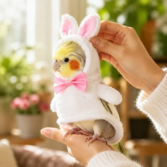3 Pack Bird Clothes for Parrots, Bow White Rabbit Design Winter Warm Pet Apparel for Small Birds Cockatiels Conures Lovebirds