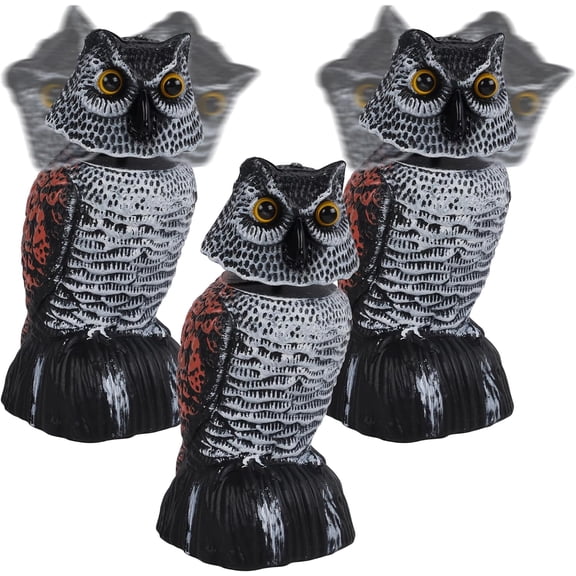 3 Pack Bird Scarecrow Mini Fake Ow Decoy Scupture, 8.26 inch Wagging Head Pastic Sma Ow Bird Deterrents, Nature Enemy Horned Pest Repeent for Outdoor Garden Yard