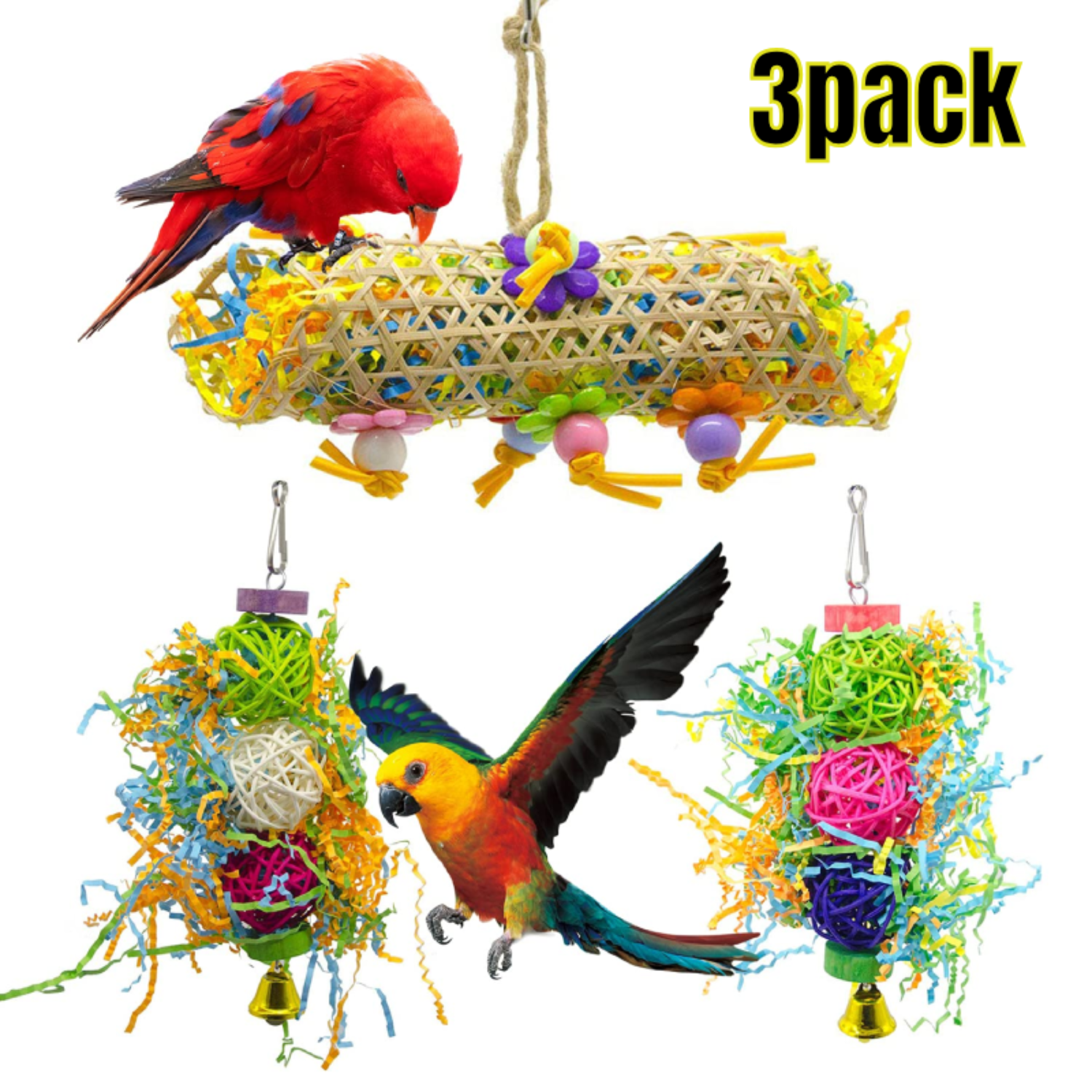3 Pack Bird Shredder Toys Small Parrot Chewing Toys Parrot Cage ...
