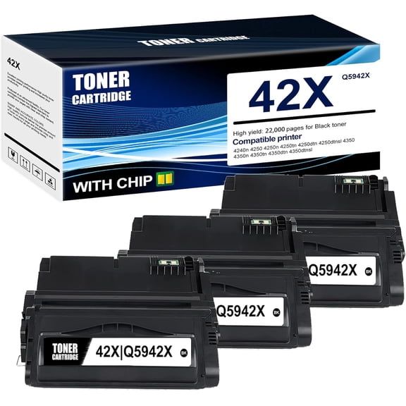 3-Pack Black 42X Q5942X Toner Cartridge: Compatible 42X Q5942X Replacement for HP 4240n 4250 4250n 4250tn 4250dtn 4250dtnsl 4350 4350n 4350tn Printer