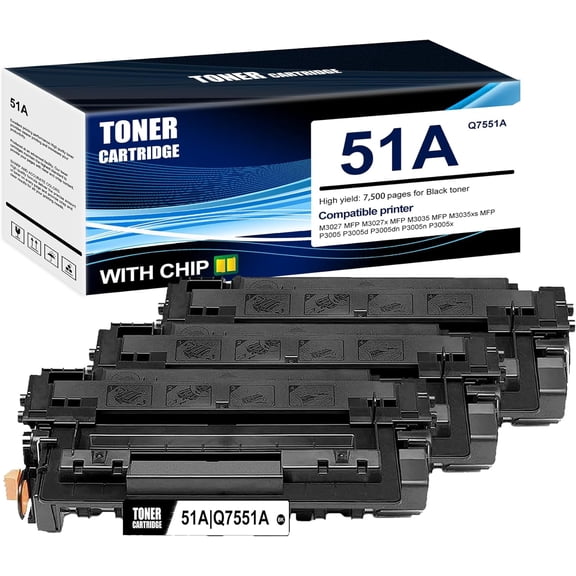 3-Pack Black 51A Q7551A Toner Cartridge: Compatible 51A Q7551A Replacement for HP M3027 MFP M3027x MFP M3035 MFP M3035xs MFP P3005 P3005d P3005dn P3005n P3005x Printer