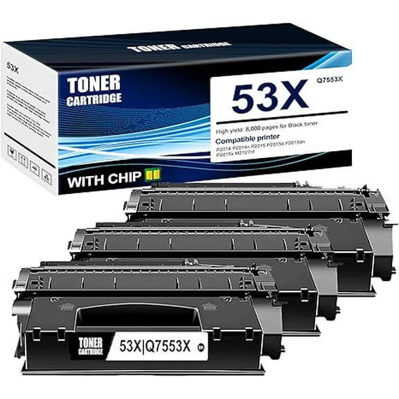 3-Pack Black 53X Q7553X Toner Cartridge: Compatible 53X Q7553X Replacement for HP P2014 P2014n P2015 P2015d P2015dn P2015x M2727nf Printer