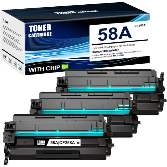 3-Pack Black 58A CF258A Toner Cartridge: Compatible 58A CF258A Replacement for HP M404dn M404dw M404n M406dn M428fdw M428fdn M428dw M404-M405 Series M428-M429 Series Printer