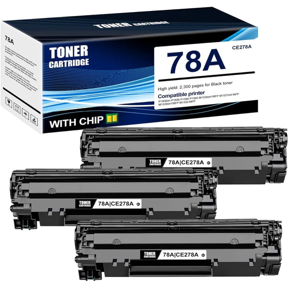3-Pack Black 78A CE278A Toner Cartridge: Compatible 78A CE278A Replacement for HP P1606dn P1606 P1566 P1560 M1536dnf MFP M1537dnf MFP M1538dnf MFP M1530 MFP Printer