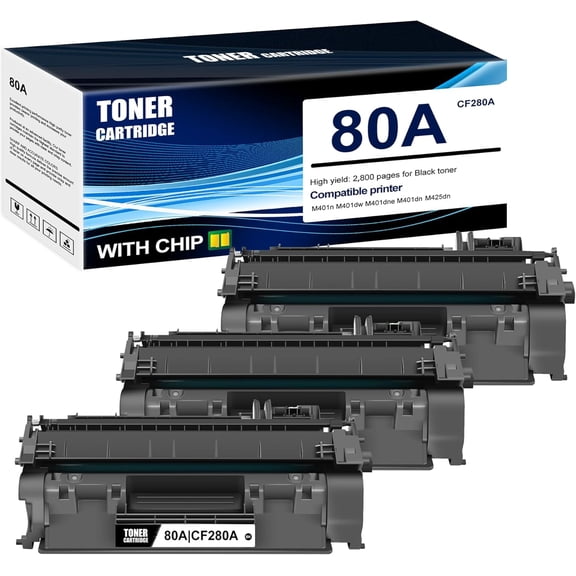 3-Pack Black 80A CF280A Toner Cartridge: Compatible 80A CF280A Replacement for HP M401n M401dw M401dne M401dn M425dn Printer