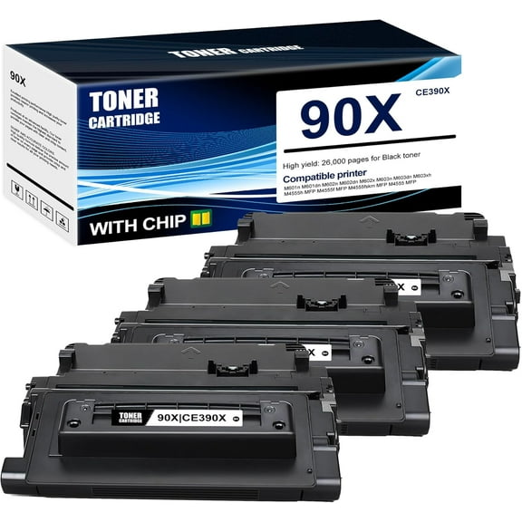 3-Pack Black 90X CE390X Toner Cartridge: Compatible 90X CE390X Replacement for HP M601n M601dn M602n M602dn M602x M603n M603dn M603xh M4555h MFP M4555f MFP M4555fskm MFP M4555 MFP Printer