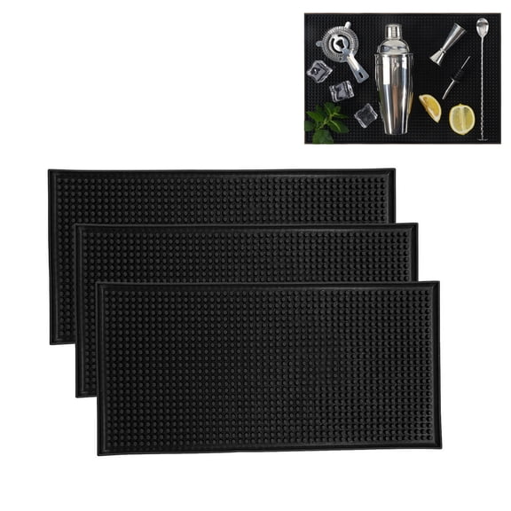 3 Pack Black Bar Mat Spill Mat Glass Drying Mat Cocktail Mixing Service Mat for Counter Top(12inch(L) x 6inch(W))