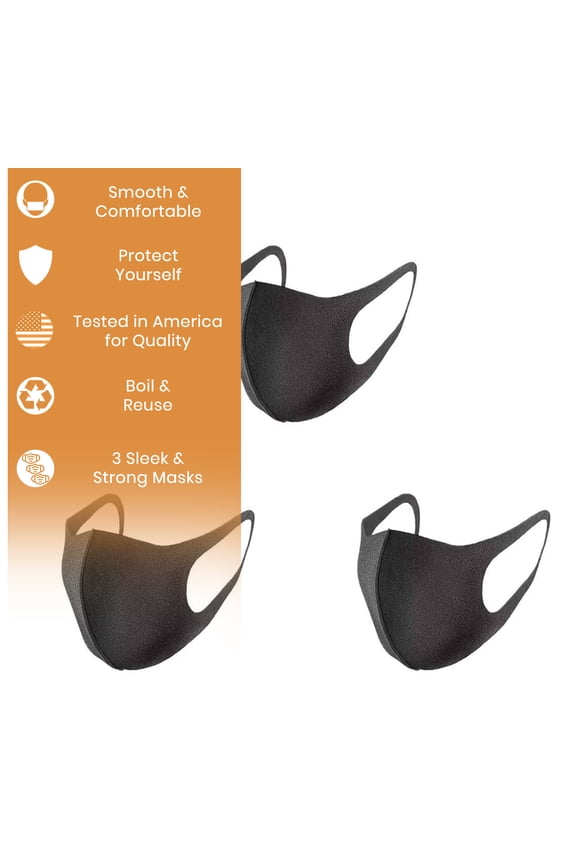 3 Pack - Black Face Covers - Multi-Use, Safe, Outdoor Face Shield - Quality Tested in America - Fashion, Style, Mens & Womens - Boil Easily for Multi Use - LX Lotus