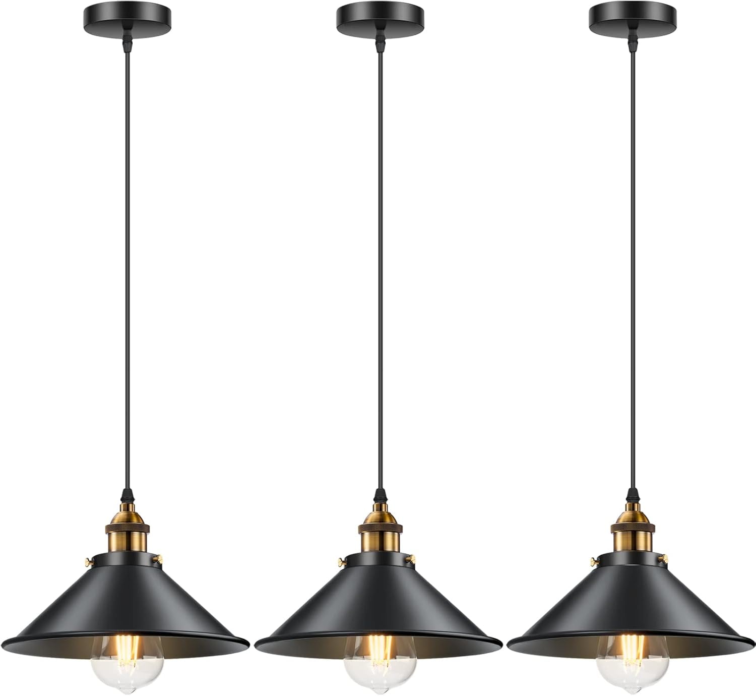 3Pack Black Farmhouse Pendant Light Adjustable Pendant Lighting for