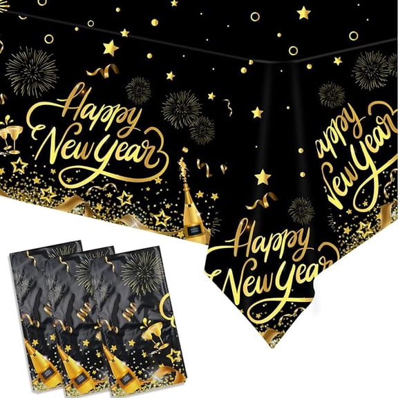 3 Pack Black Gold 2027 New Years Tablecloths