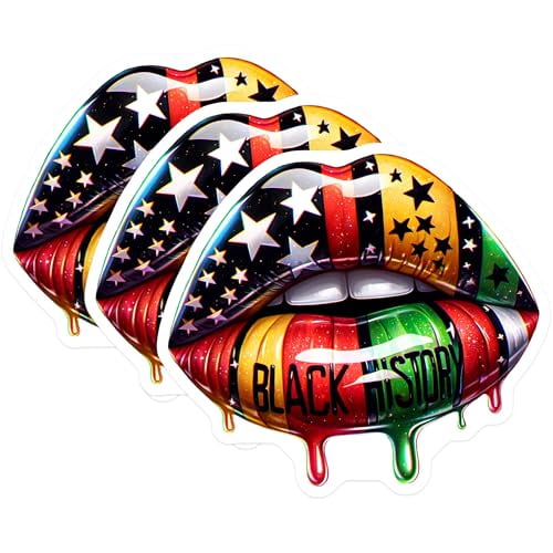 (3 Pack) Black History Lips Decals - Juneteenth Stickers - Melanin Art Decals - 3 Inches On Longest Side - Easy Peel & Apply - Made in USA - 3MCS6627
