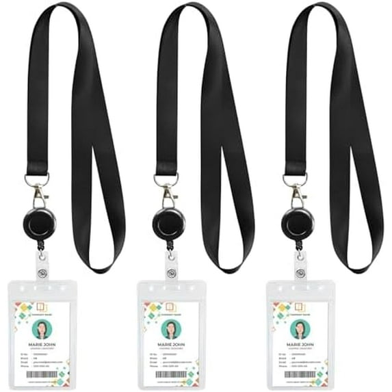 3 Pack Black Lanyard Retractable Badge Reels with Vertical ID Badge Holder for Teachers, Students, Office Workers$$Office