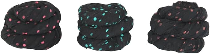 3-Pack Black Polka Dot Mulberry Silk Chiffon Ribbons - 25+ Yards Each | Assorted Dots: Blue, Rust, Brown | Versatile Craft, Gift Wrapping, Decor & Hair Bows | Gift for her