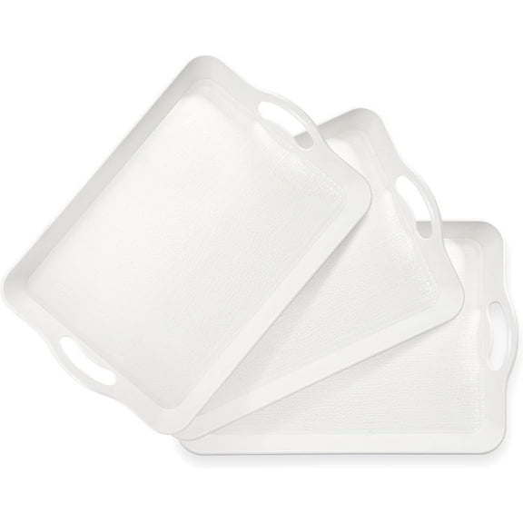 3 Pack Black Serving Trays with Handles,16 x 11IN Rectangular Non Skid Multi-Purpose Plastic OttomanTray for Restaurant, Parties, Coffee Table, Kitchen