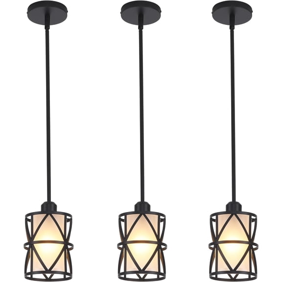 3 Pack Black Spiral Cage Pendant Light with Frosted Glass Shade for Kitchen Island