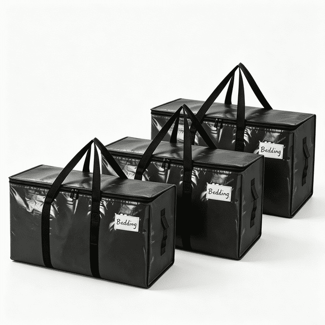 Heavy Box To Move 3 Pack Black Storage Tote Bags, Heavy Duty Moving Bag with Handles ...