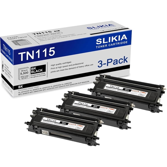 3-Pack Black TN115 Toner Cartridge: Compatible TN115 TN-115 Replacement for Brother HL-4070CDW 4040CN 4040CDN 4040CDW 4050CDN MFC-9440CN 9840CDW 9450CDN DCP-9040CN 9045CDN 9042CDN Printer