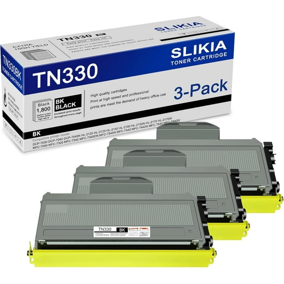 3-Pack Black TN330 Toner Cartridge: Compatible TN330 TN-330 Replacement for Brother DCP-7030 7040 7045N HL-2120 2125 2140 2150N 2170W MFC-7040 7320 7340 7345DN 7440N 7840W Printer