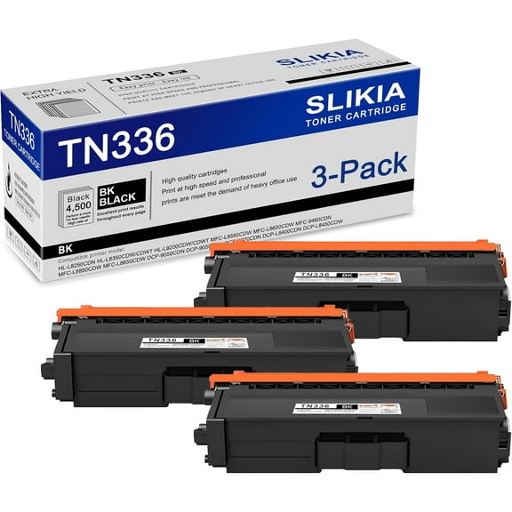 3-Pack Black TN336 Toner Cartridge: Compatible TN336 TN-336 Replacement for Brother HL-L8250CDN L8350CDW/CDWT MFC-L8600CDW 9460CDN L8850CDW L8650CDW DCP-9050CDN 9055CDN 9270CDN L8400CDN Printer