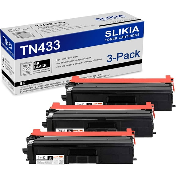 3-Pack Black TN433 Toner Cartridge: Compatible TN433 TN-433 Replacement for Brother HL-L8250CDN L8350CDW/CDWT MFC-L8600CDW 9460CDN L8850CDW L8650CDW DCP-9050CDN 9055CDN 9270CDN L8400CDN Printer