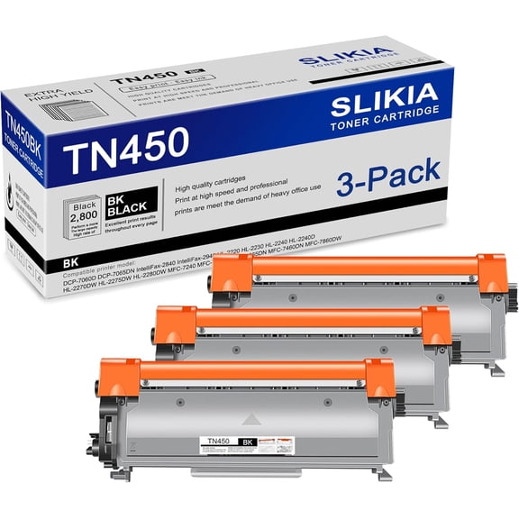 3-Pack Black TN450 Toner Cartridge: Compatible TN450 TN-450 Replacement for Brother DCP-7060D 7065DN IntelliFax-2840 2940 HL-2220 2240D 2270DW 2280DW MFC-7240 7360N 7365DN 7460DN 7860DW Printer