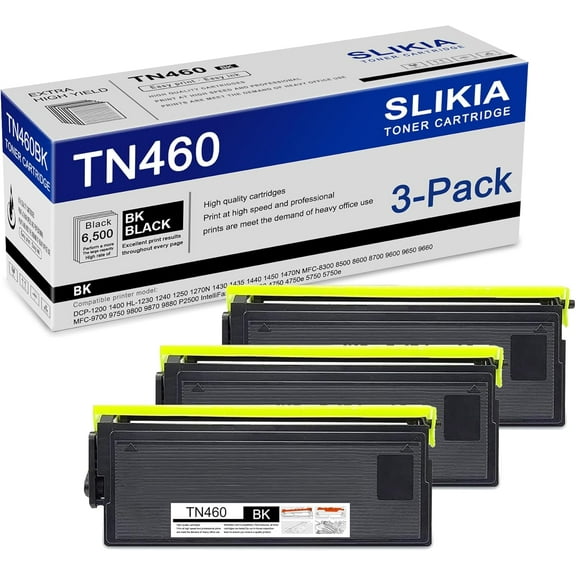 3-Pack Black TN460 Toner Cartridge: Compatible TN460 TN-460 Replacement for Brother DCP-1200 1400 HL-1230 1240 1470N 8300 MFC-9650 9700 9750 9800 9870 9880 P2500 IntelliFax-4100 4750 4750e Printer
