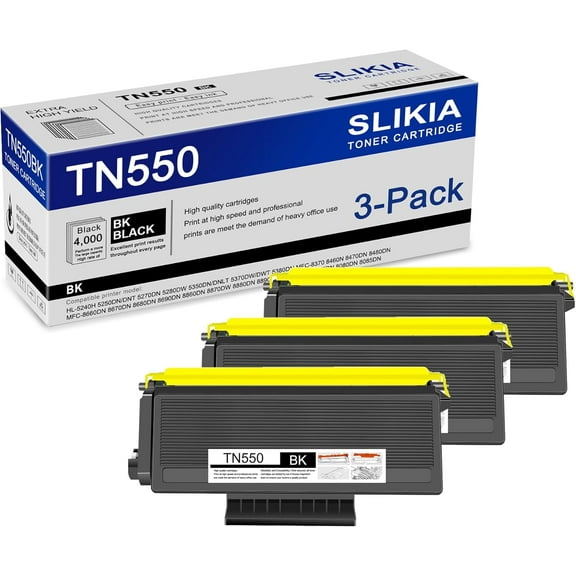 3-Pack Black TN550 Toner Cartridge: Compatible TN550 TN-550 Replacement for Brother HL-5240H 5280DW 5350DN/DNLT 5380DN MFC-8370 8460N 8470DN 8480DN 8680DN DCP-8060 8065DN 8080DN 8085DN Printer