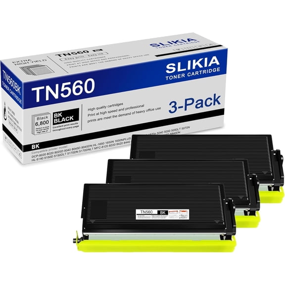 3-Pack Black TN560 Toner Cartridge: Compatible TN560 TN-560 Replacement for Brother DCP-8020 8025D 8040 8045DN HL-1650NPLUS 1670N 1850 1870n 5170DNLT MFC-8120 8220 8420 8820DN 8840DN Printer