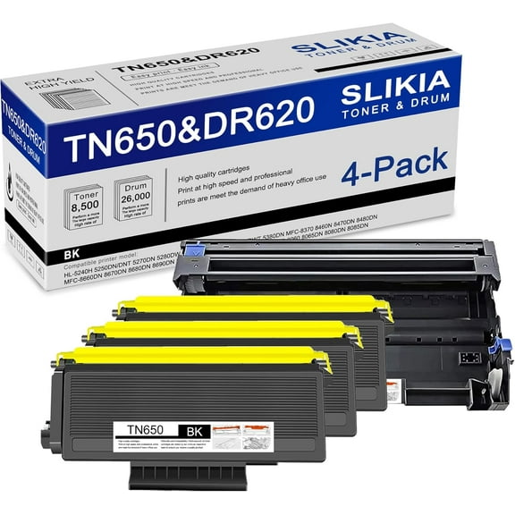 3 Pack Black TN620 Toner Cartridge and 1 Pack Black DR620 Drum Unit: Compatible TN620 DR620 Replacement for Brother HL-5240H 5280DW 5380DN MFC-8370 8470DN 8480DN 8680DN DCP-8060 8065DN 8080DN Printer