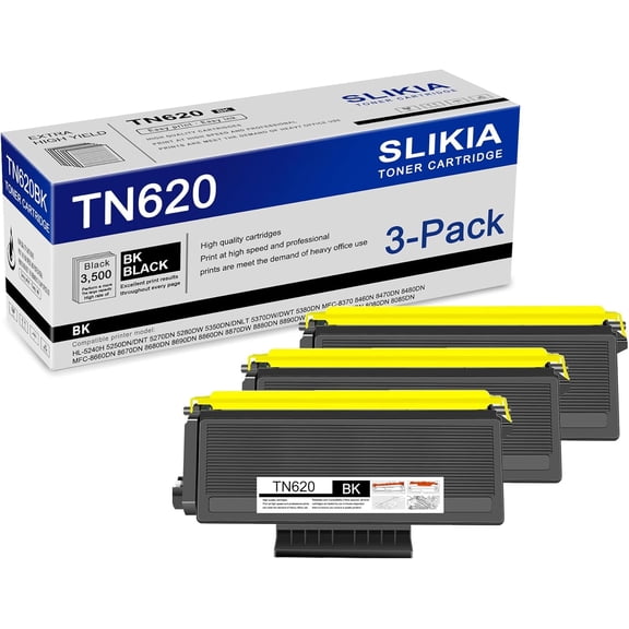 3-Pack Black TN620 Toner Cartridge: Compatible TN620 TN-620 Replacement for Brother HL-5240H 5280DW 5350DN/DNLT 5380DN MFC-8370 8460N 8470DN 8480DN 8680DN DCP-8060 8065DN 8080DN 8085DN Printer