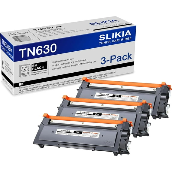 3-Pack Black TN630 Toner Cartridge: Compatible TN630TN-630 Replacement for Brother HL-L2300D L2305W L2320D L2340DW MFC-L2740DW L2680W L2700DW L2705DW L2720DW DCP-L2520DW L2540DW Printer