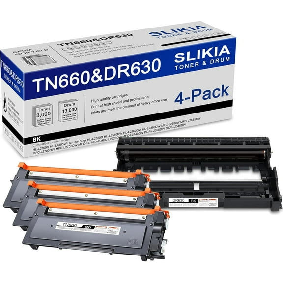 3 Pack Black TN660 Toner Cartridge and 1 Pack Black DR630 Drum Unit: Compatible TN660 DR630 Replacement for Brother HL-L2300D L2305W L2340DW MFC-L2740DW L2680W L2700DW DCP-L2520DW L2540DW Printer