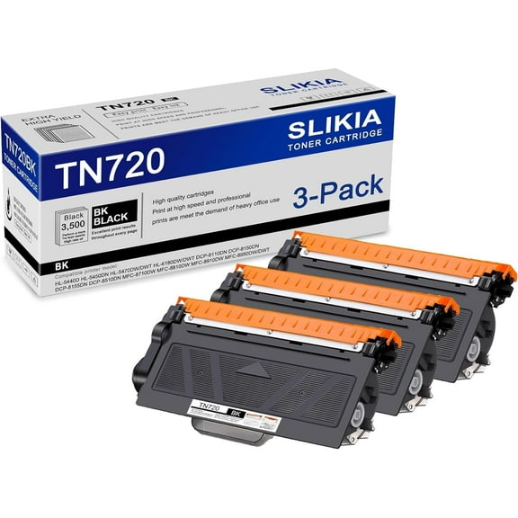 3-Pack Black TN720 Toner Cartridge: Compatible TN720 TN-720 Replacement for Brother HL-5440D 5450DN 5470DW/DWT 6180DW/DWT DCP-8110DN 8150DN 8155DN MFC-8710DW 8810DW 8910DW 8950DW/DWT Printer
