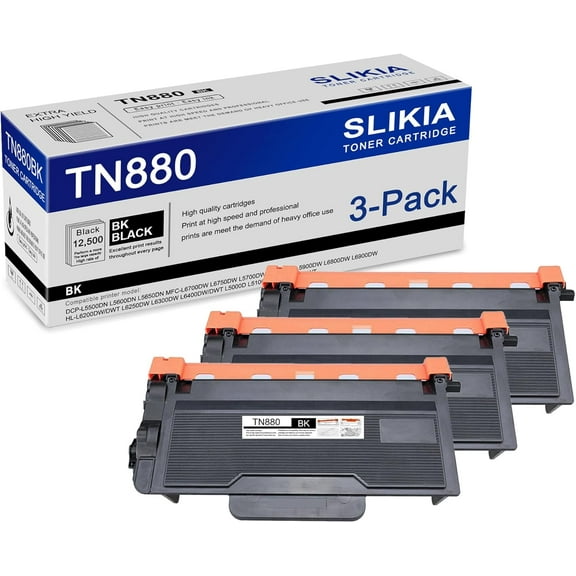 3-Pack Black TN880 Toner Cartridge: Compatible TN880 TN-880 Replacement for Brother DCP-L5500DN L5600DN L5650DN MFC-L6700DW L6750DW L6900DW HL-L6200DW/DWT L6250DW L6300DW L5100DN Printer