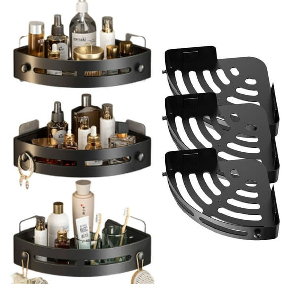 3-Pack Black Triangle Shower Caddy 3-Tier Corner, Rustproof Drill-Free Wall-Mounted Shower Organizer with 40 lbs Load Capacity