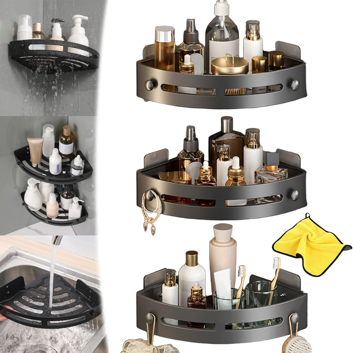 3-Pack Black Triangle Shower Caddy,Bathroom Triangle Shelf,3-Tier ...