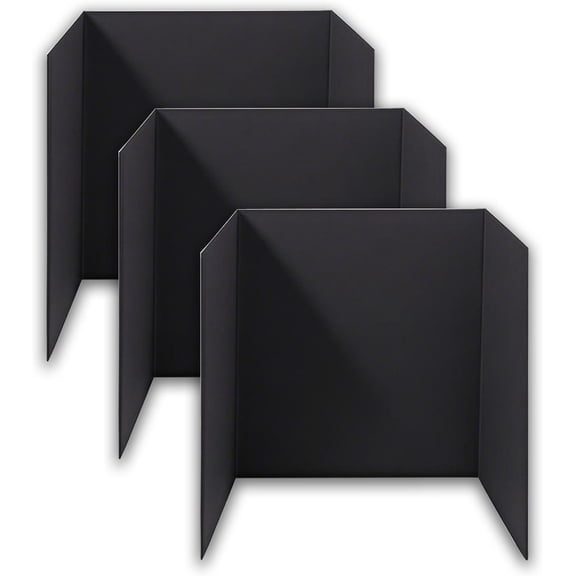 3-Pack Black Trifold Display Boards, 24 x 16 Inches Tri-Fold Corrugated Presentation Boards for Classroom Projects, Science Fairs, Business Events, and Exhibits