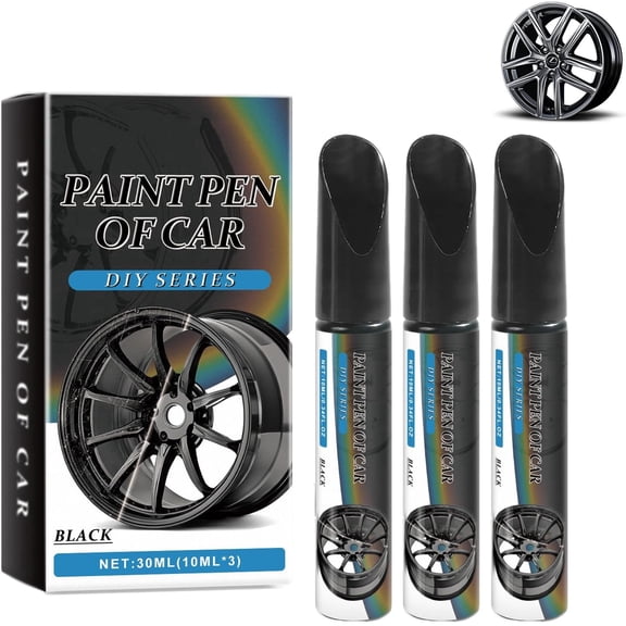 3 Pack Black Wheel Scratch Repair Pen, Car Rim Touch Up Paint, Auto Scratch Remover for Alloy Steel Rims