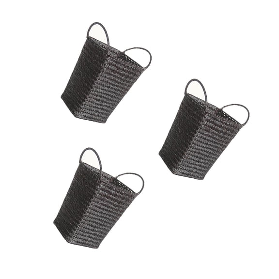 3 Pack Black Wicker Storage Baskets Portable Woman