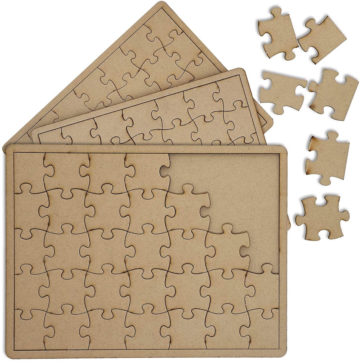 3 Pack Blank Jigsaw Puzzles Wooden Canvas to Draw On Bulk Make Your Own 10 x 7 Inch for DIY