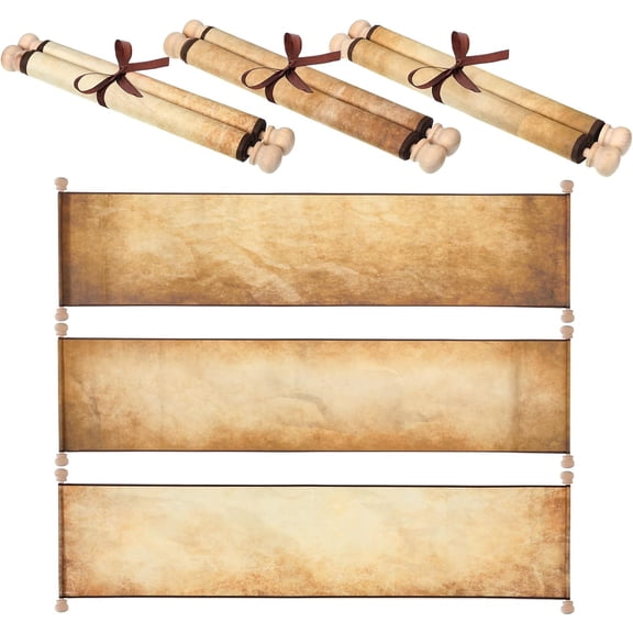 3 Pack Blank Paper Scrolls 7.5 x 31 Inches Scroll Paper Wrapped on Wood Rod for Writing, Drawing, Calligraphy, Wedding Vows, Invitation, Renaissance Festivals