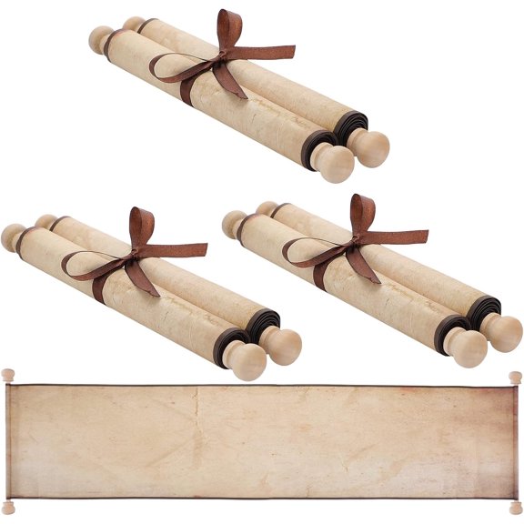 3 Pack Blank Paper Scrolls Wood Rod Aged Parchment for Writing | Quick Drop Wrapped Scroll, Calligraphy Drawing Wedding Vows, Cosplay Props Renaissance Festivals Tabletop Role Playing