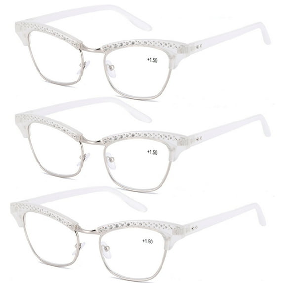 3 Pack Bling Reading Glasses Readers Cat Eye Fashion Plastic for Women Presbyopic Glasses